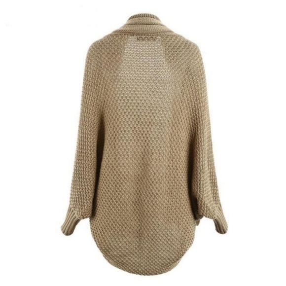 Oversized Batwing Khaki Cardigan Shrug Sweater - Picture 7 of 8